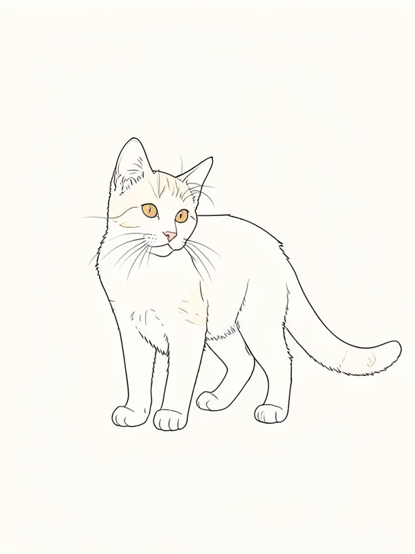 Dibujo minimalista de un gato en línea de tinta negra sobre fondo claro